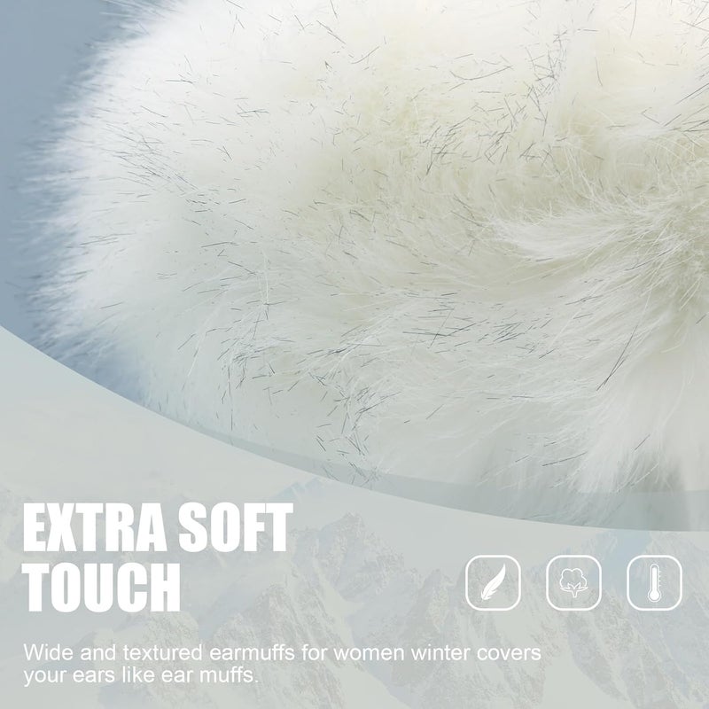 RANOME Faux Fur Headband for Women Elastic Fuzzy Thick Earmuffs Winter Headwrap Ear Muffs Furry Ear Warmers Cold Weather (White 2) - Image 2